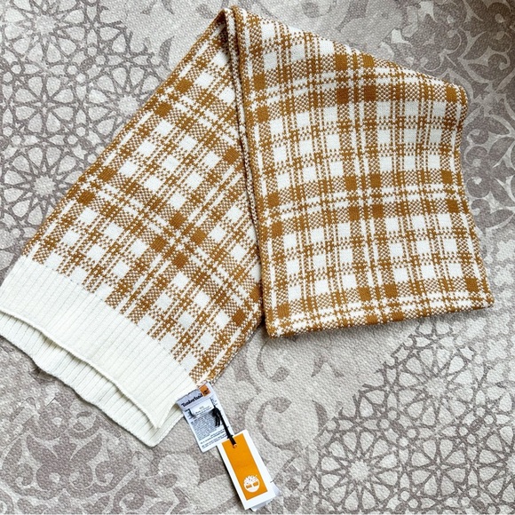 Timberland Scarf Buffalo Plaid beige whiter brown NEW 10X68 - Picture 1 of 6